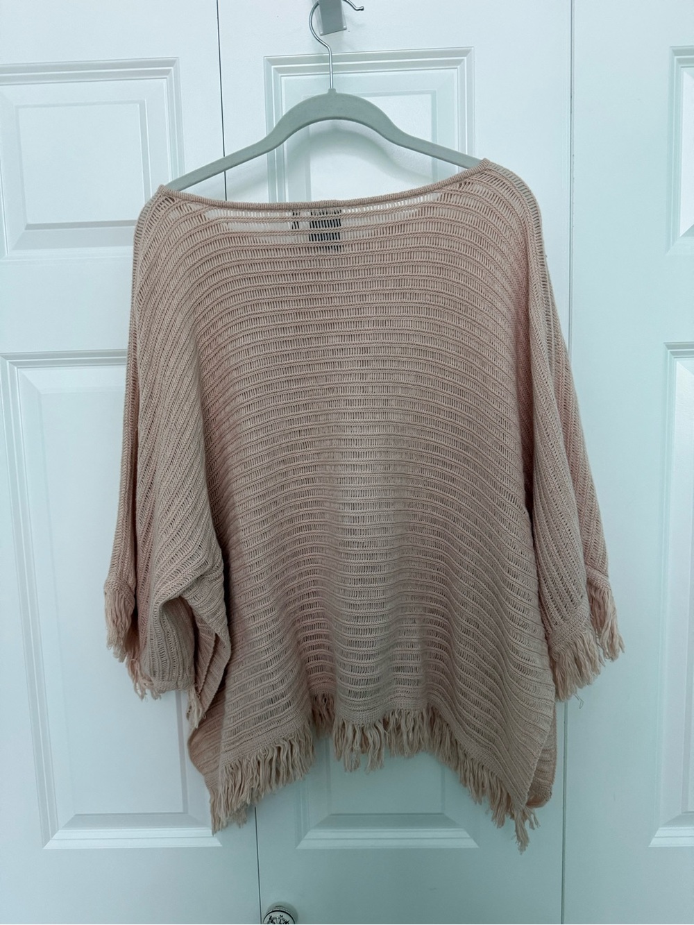 Anthropologie Blush Open-Knit Fringe Poncho